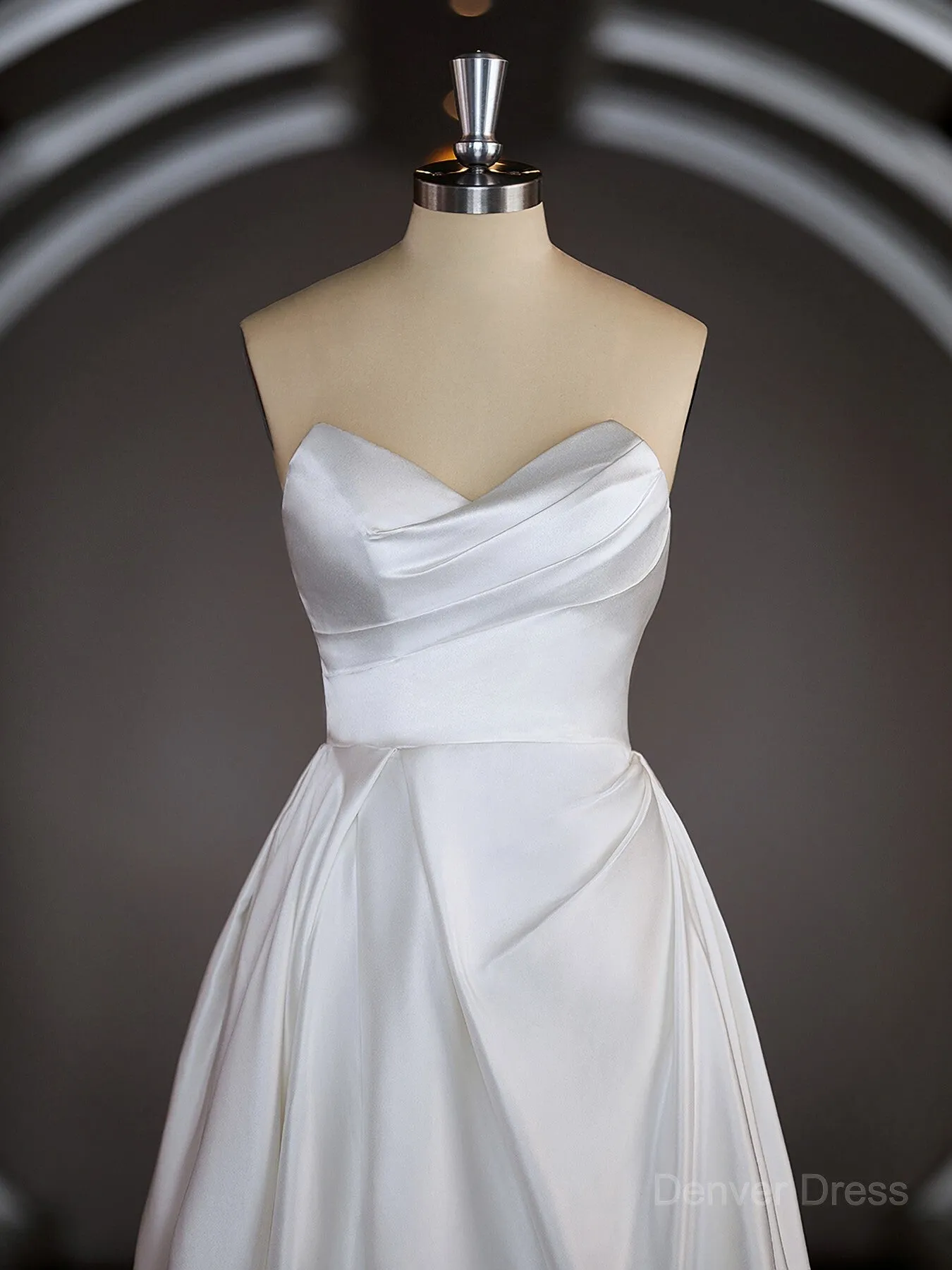 A-Line Sweetheart Chapel Train Satin Wedding Dresses with Ruffles