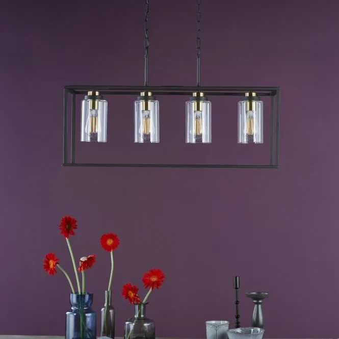 Abel 4 Light Bar Pendant Satin Black and Glass