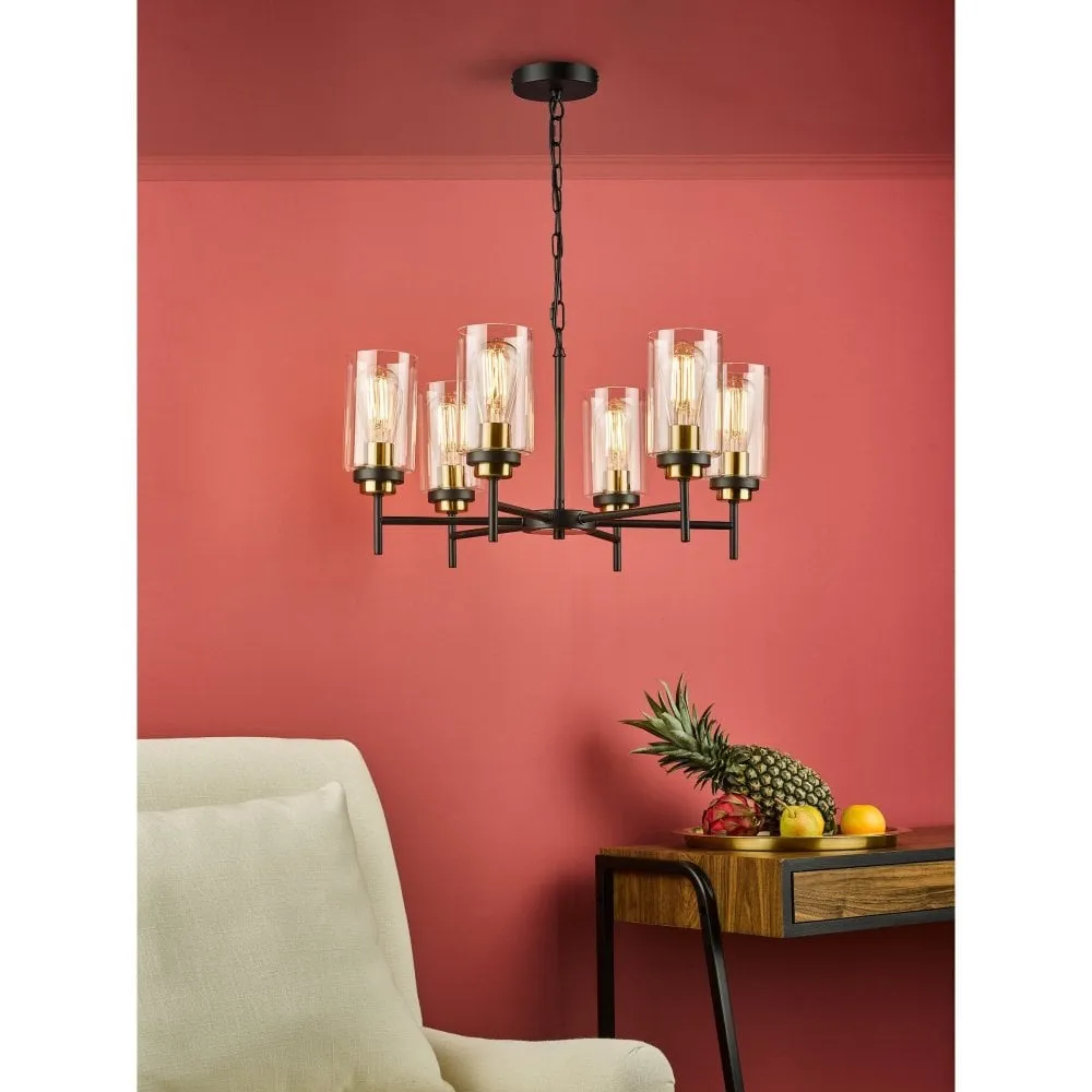 Abel 6 Light Pendant Satin Black Glass