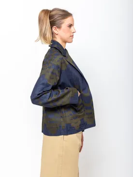 Abstract Printed Denim Jacket - Dark Moss