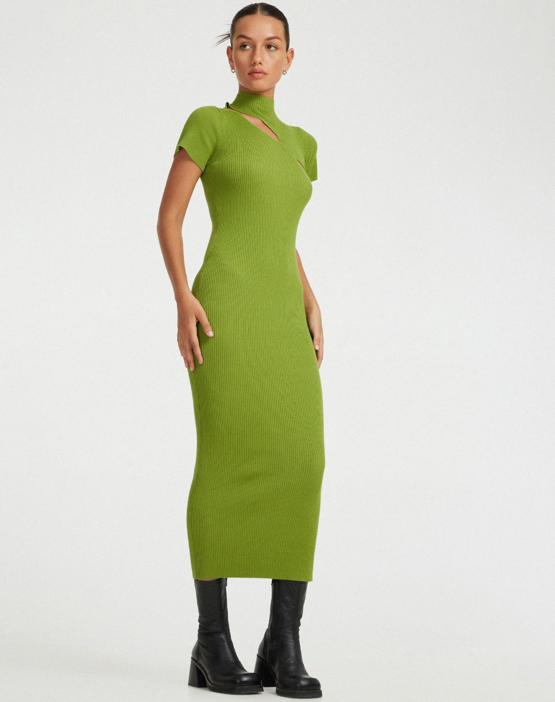 Afiqah Knitted Midi Dress in Golden Lime