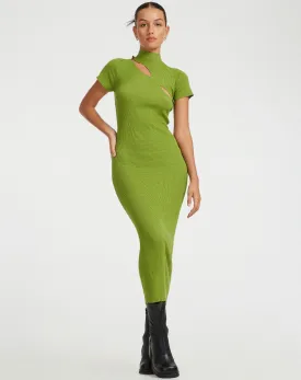 Afiqah Knitted Midi Dress in Golden Lime