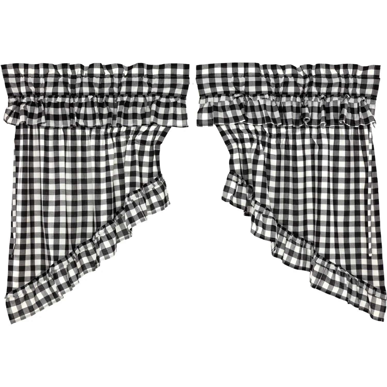 Annie Buffalo Black Check Ruffled Prairie Swag Set of 2 36x36x18