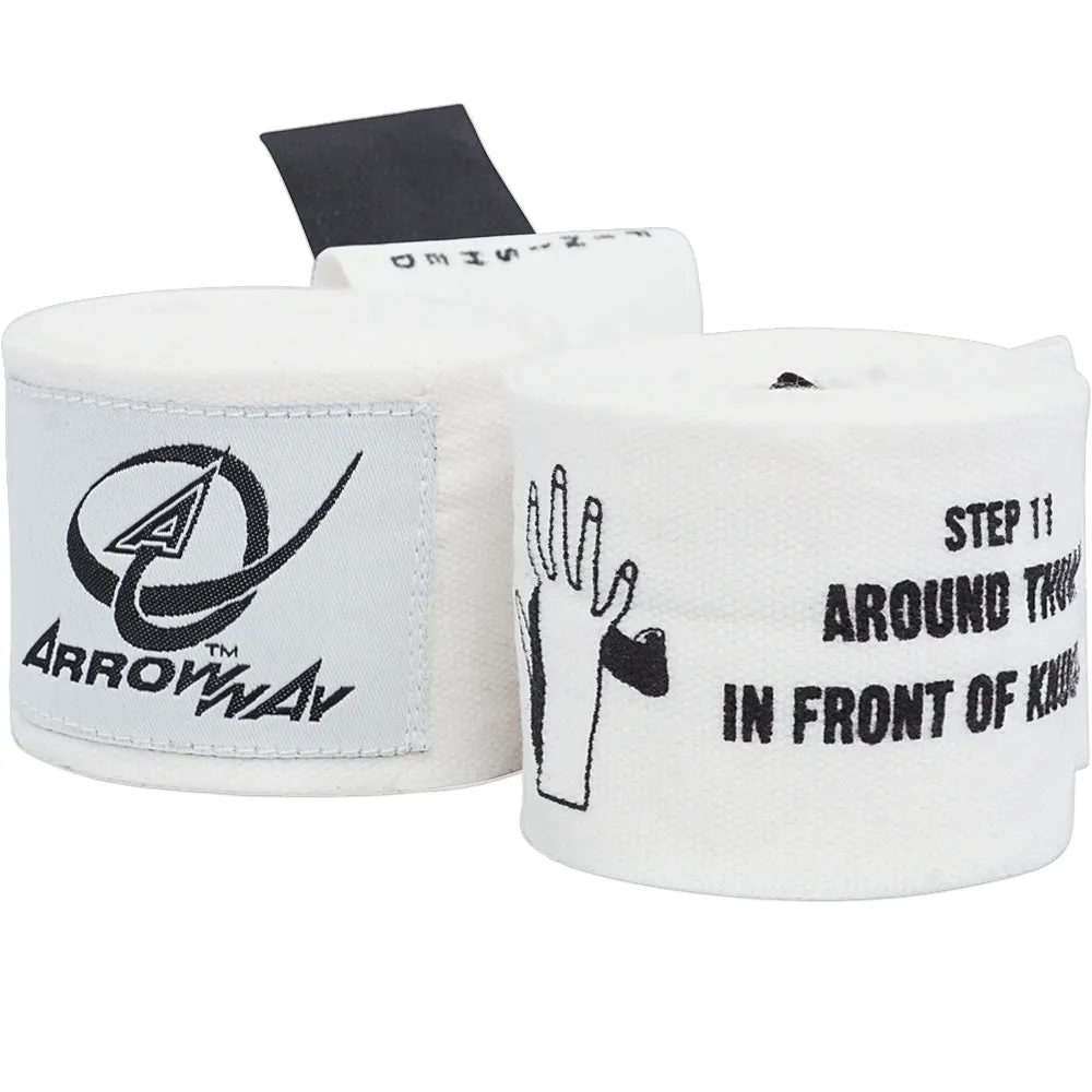 ArrowWay Instructional Hand Wraps for Boxing & MMA - White