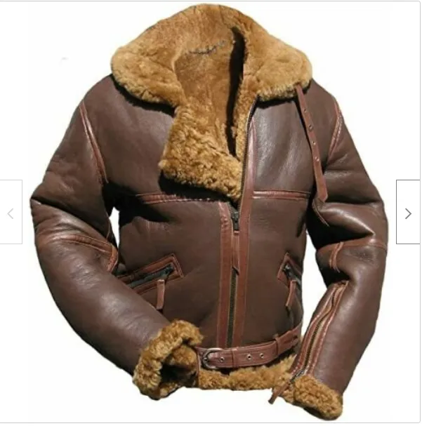 B3 RAF Brown Men's Aviator Bomber Jacket - Flying Fur Irvin Real Shearling Leather Coat