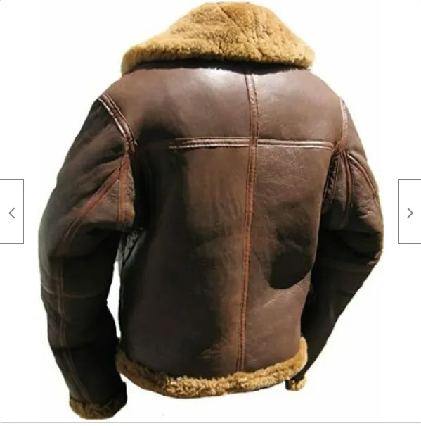 B3 RAF Brown Men's Aviator Bomber Jacket - Flying Fur Irvin Real Shearling Leather Coat