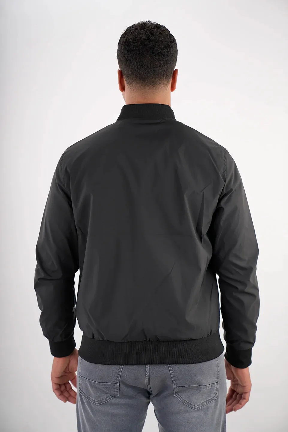 Black Bomber Jacket With Zipper To Close