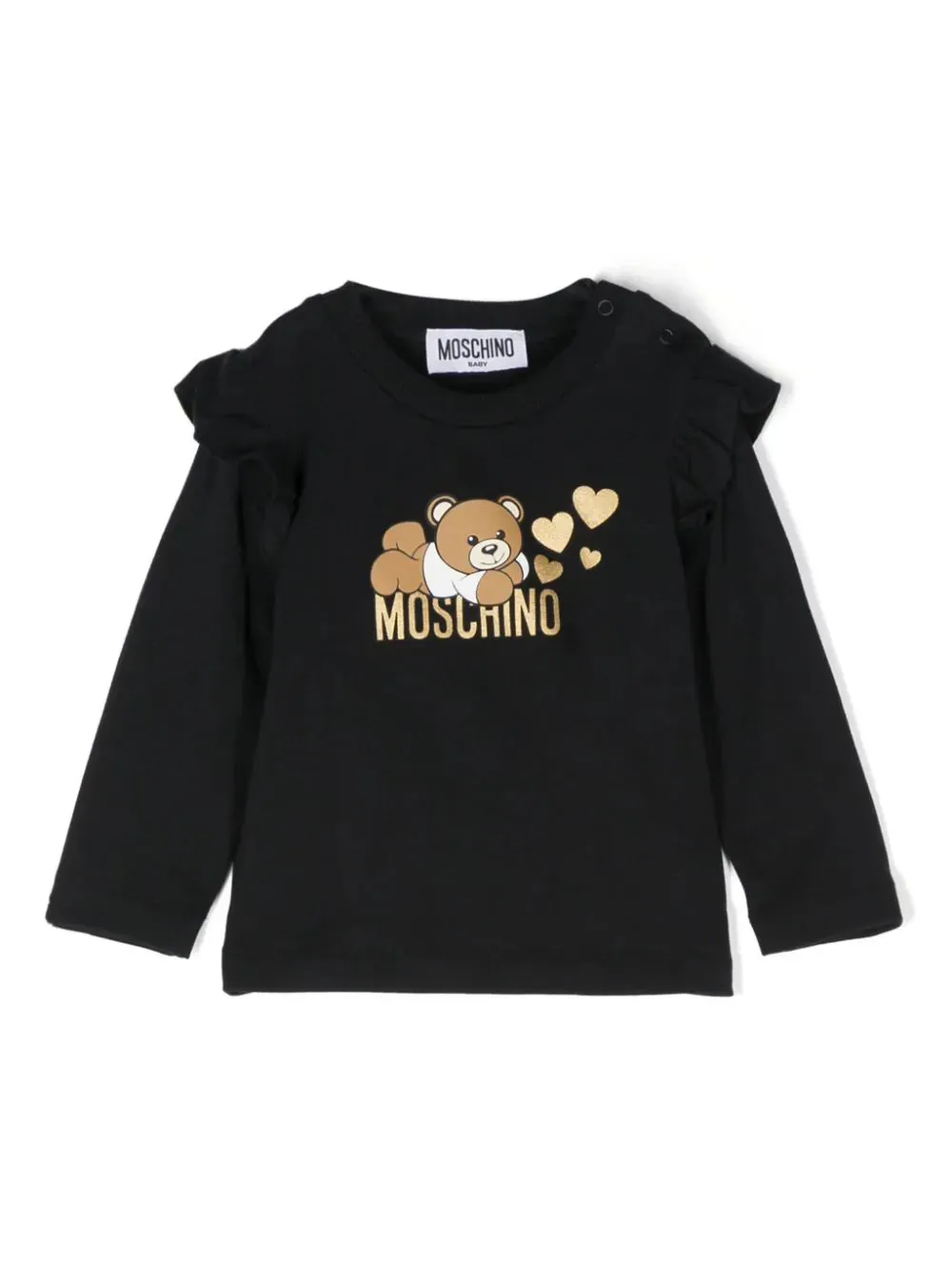 Black Long Sleeve Ruffled Heart Bear Tee