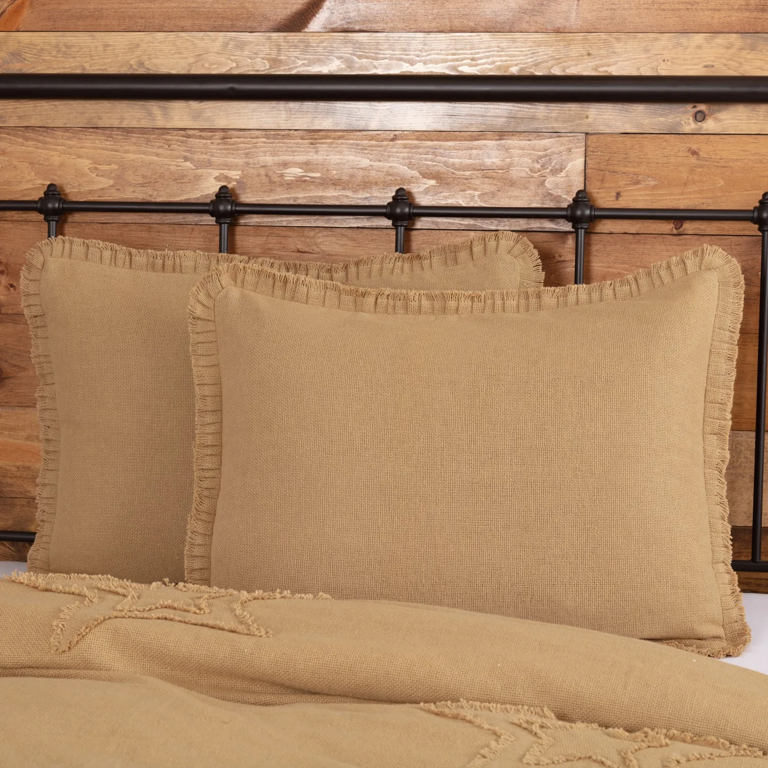 Burlap Natural Standard Sham w/ Fringed Ruffle 21x27