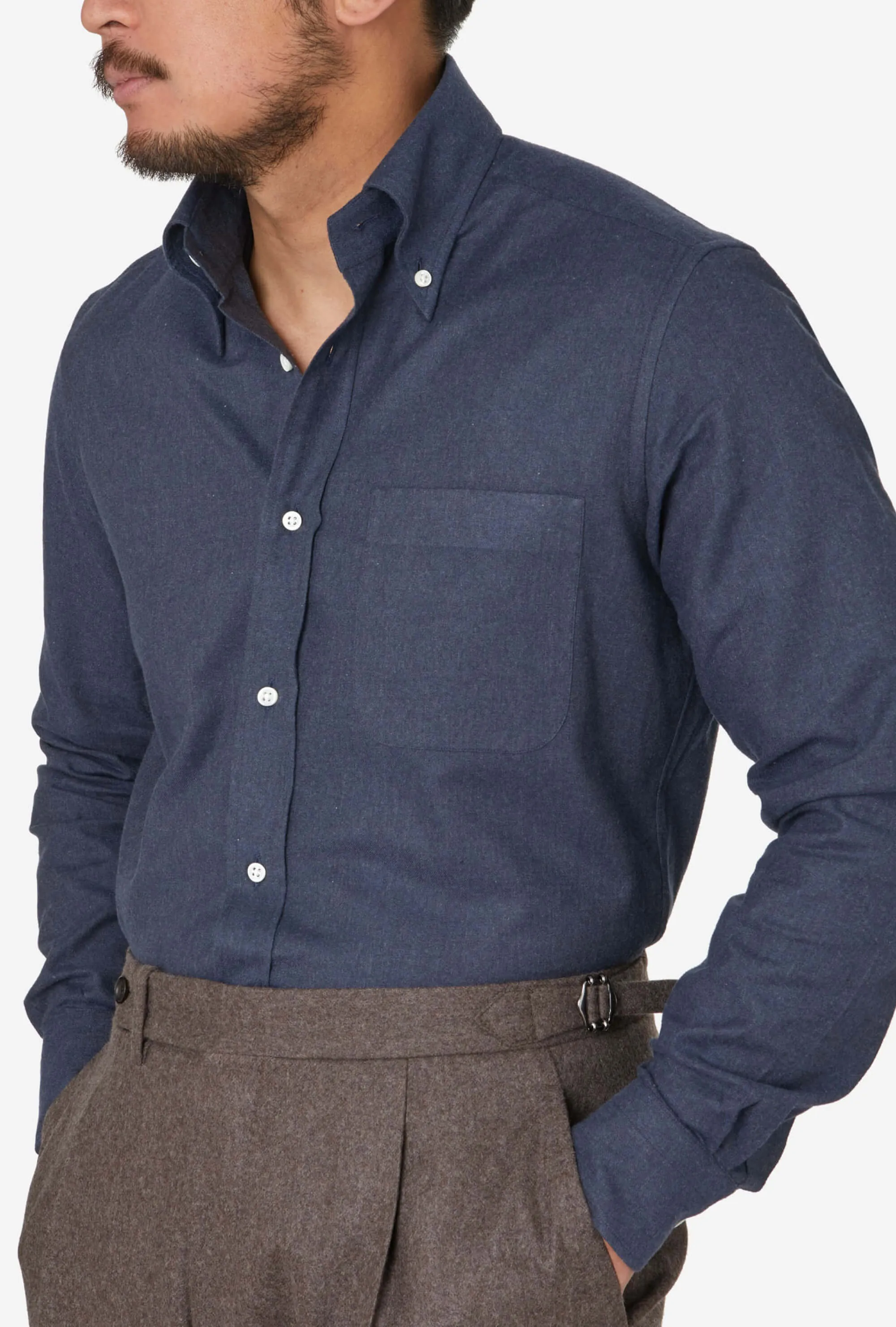 Button Down Sport Shirt Brushed Cotton Navy