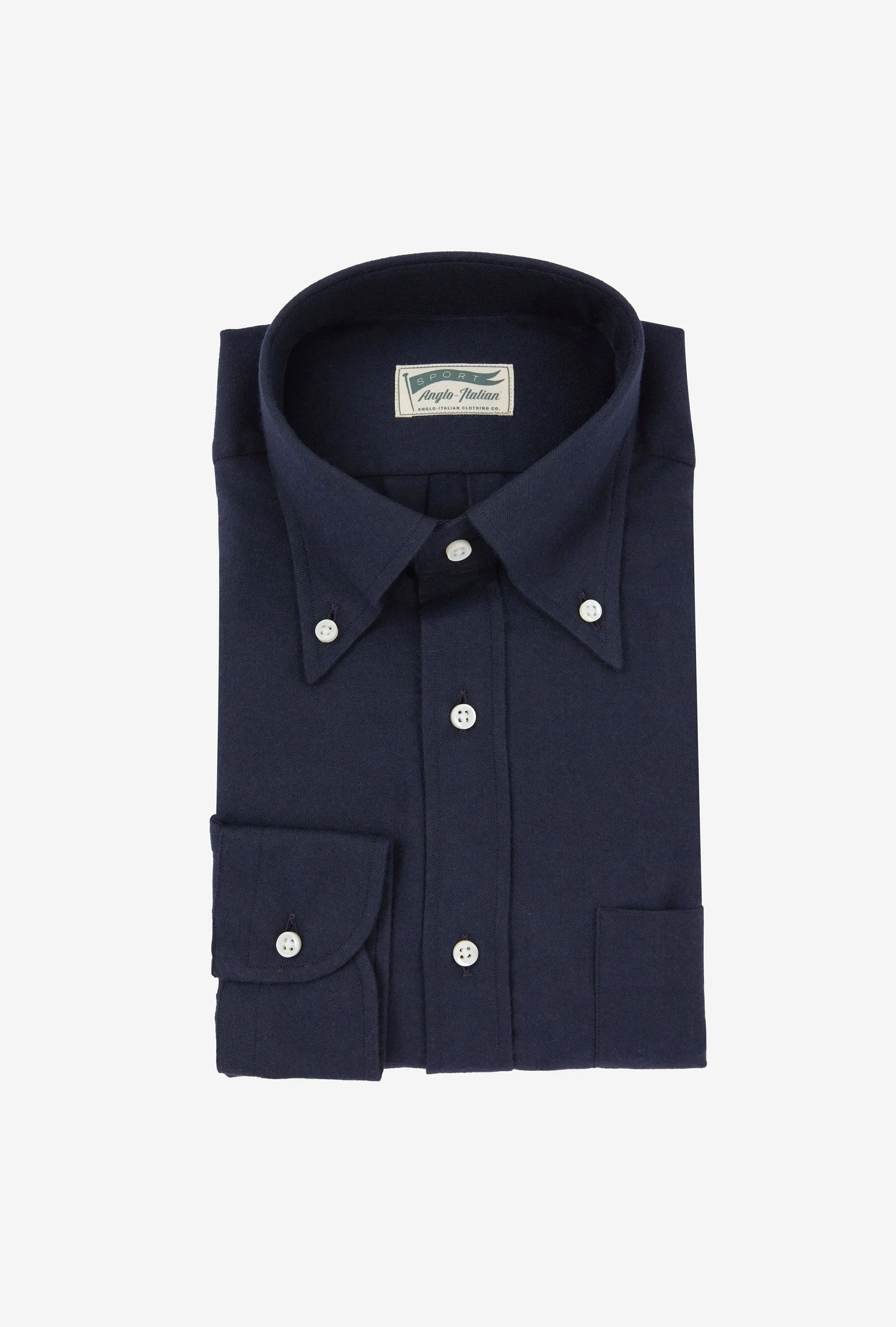 Button Down Sport Shirt Wool-Cotton Navy