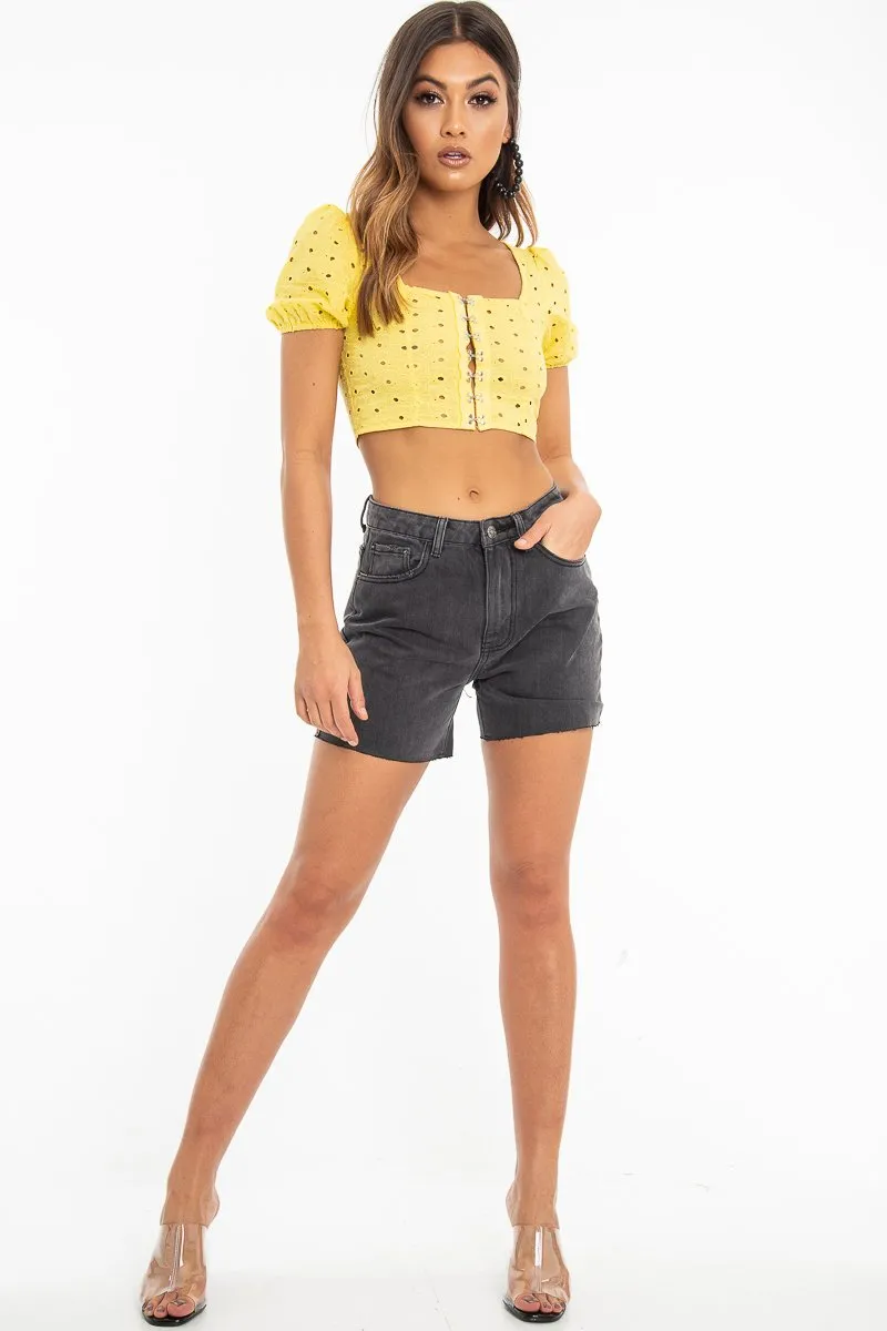 Charcoal Raw Hem High Waist Denim Shorts - Atlanta