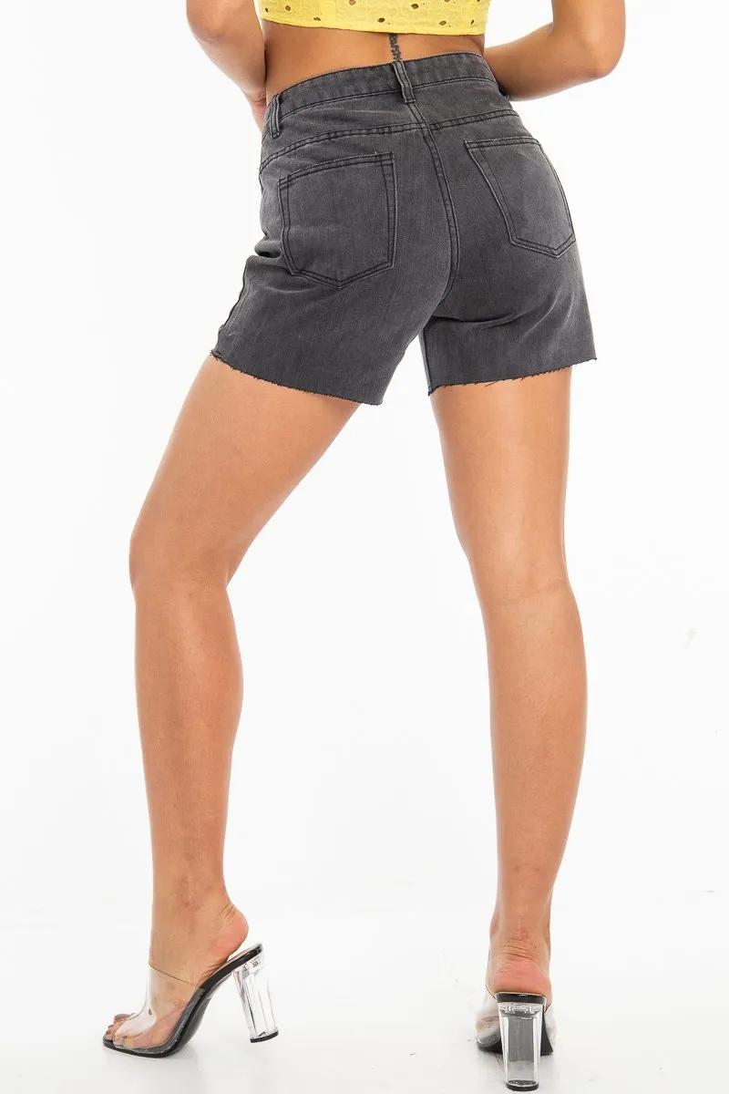 Charcoal Raw Hem High Waist Denim Shorts - Atlanta