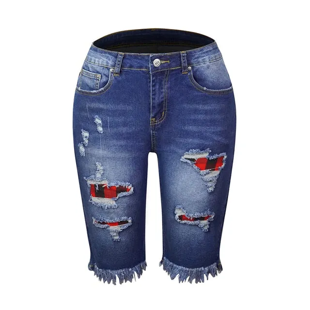 Denim Shorts Woman Fashion Tassel Tight Five-Point Washed Shorts