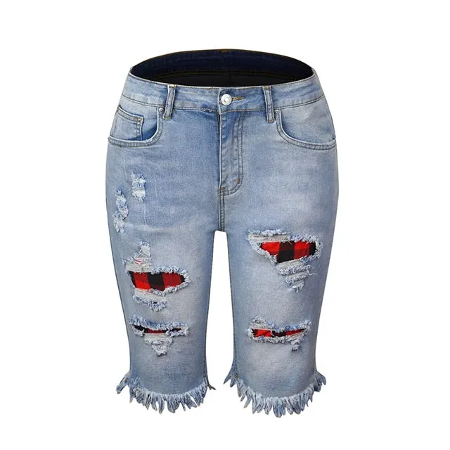 Denim Shorts Woman Fashion Tassel Tight Five-Point Washed Shorts