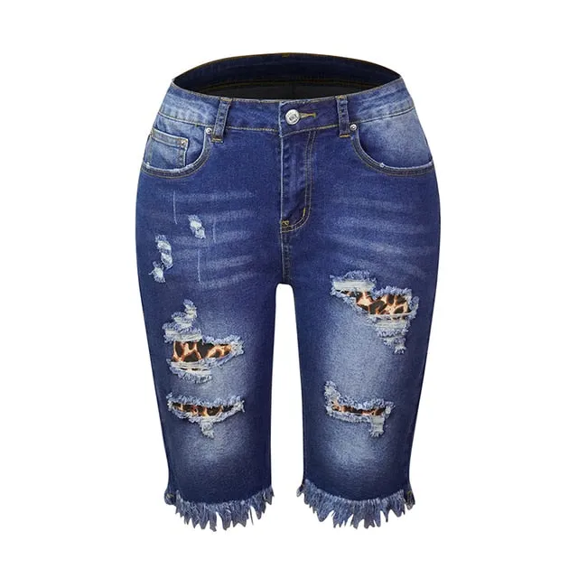 Denim Shorts Woman Fashion Tassel Tight Five-Point Washed Shorts