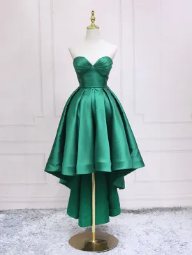 Green Satin High Low Party Dresses Strapless Green Homecoming Dresses