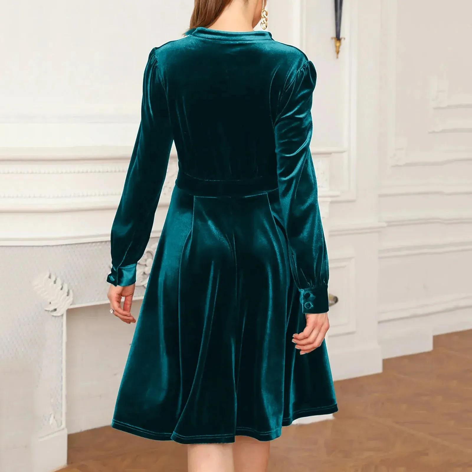 Green Velvet Banquet Vintage Temperament Christmas Evening Party Glamorous Women's Midi Elegant Dress