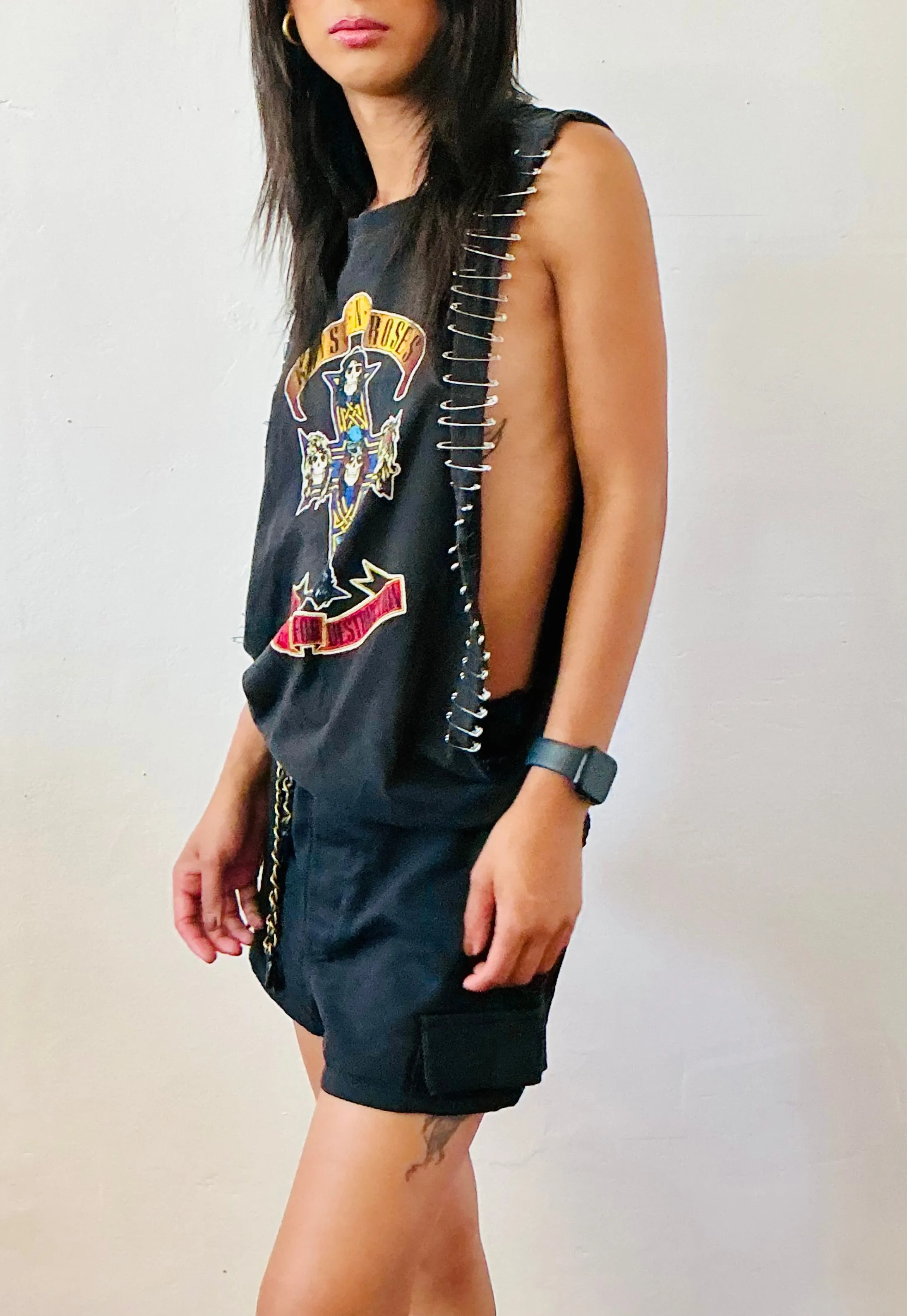 Guns N’ Roses cut sleeve tee Upcycle with screen print