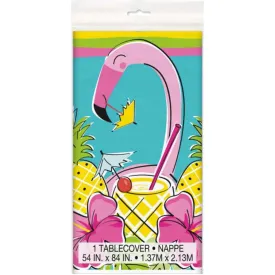 Hawaiian Tropical Summer Pineapple & Flamingo Plastic Tablecover