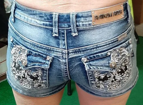 Ladies Rhinestone Shorts with Skull Design 5021 Shorts