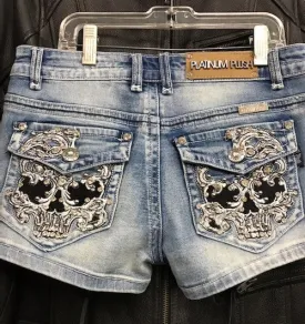 Ladies Rhinestone Shorts with Skull Design 5021 Shorts