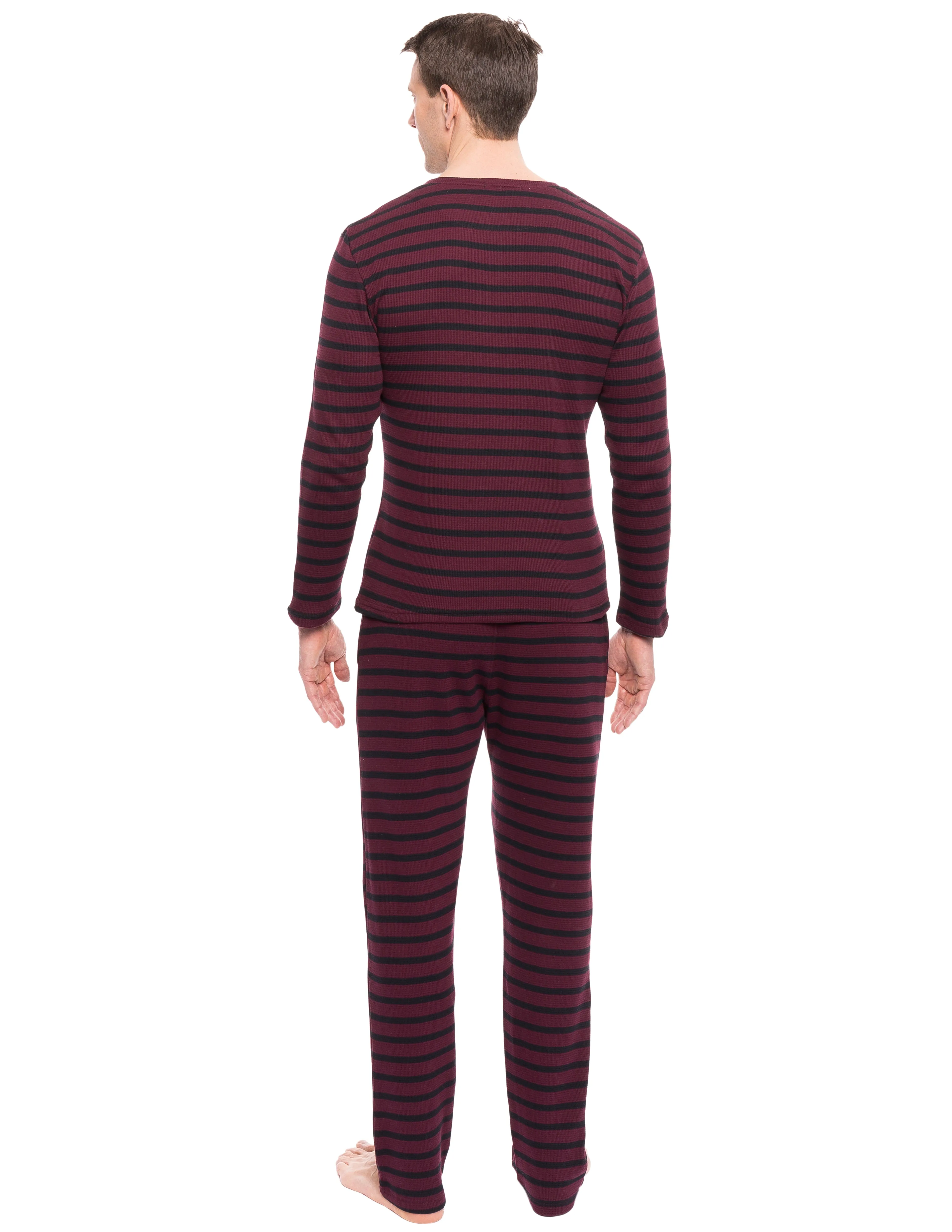 Men's Waffle Knit Thermal Henley Lounge Set with Tapered Pants