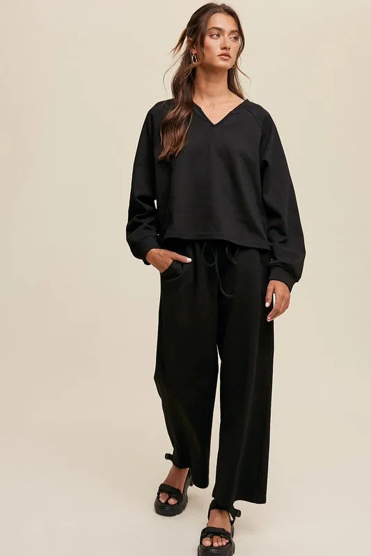 Monterey V-neck Sweatshirt and Pants Set // BLACK