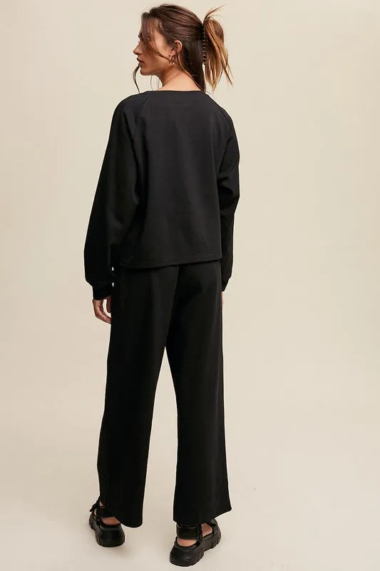 Monterey V-neck Sweatshirt and Pants Set // BLACK