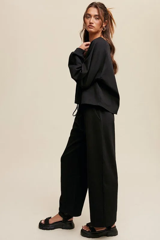 Monterey V-neck Sweatshirt and Pants Set // BLACK