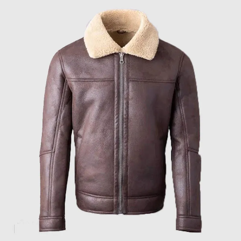 New High Quality Lakeland Leather Aviator Faux Sheepskin Jacket in Brown