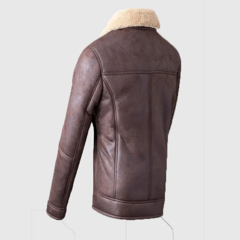 New High Quality Lakeland Leather Aviator Faux Sheepskin Jacket in Brown