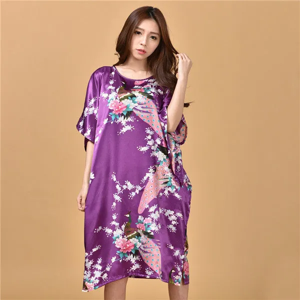 Novelty Print Black Female Satin Robe Dress Nightgown Novelty Women's Kaftan Bath Gown Summer Lounge Homewear Plus Size 6XL