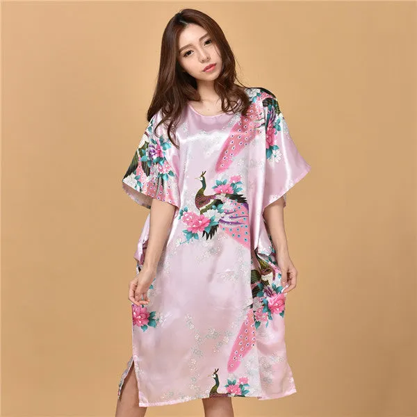 Novelty Print Black Female Satin Robe Dress Nightgown Novelty Women's Kaftan Bath Gown Summer Lounge Homewear Plus Size 6XL