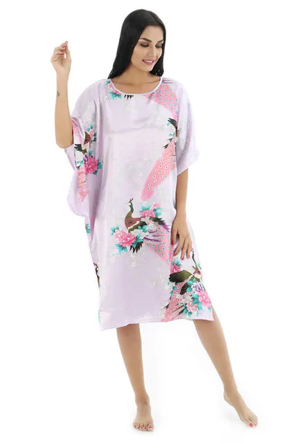 Novelty Print Black Female Satin Robe Dress Nightgown Novelty Women's Kaftan Bath Gown Summer Lounge Homewear Plus Size 6XL