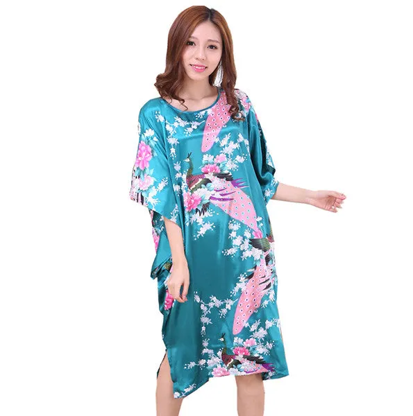 Novelty Print Black Female Satin Robe Dress Nightgown Novelty Women's Kaftan Bath Gown Summer Lounge Homewear Plus Size 6XL