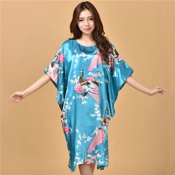 Novelty Print Black Female Satin Robe Dress Nightgown Novelty Women's Kaftan Bath Gown Summer Lounge Homewear Plus Size 6XL