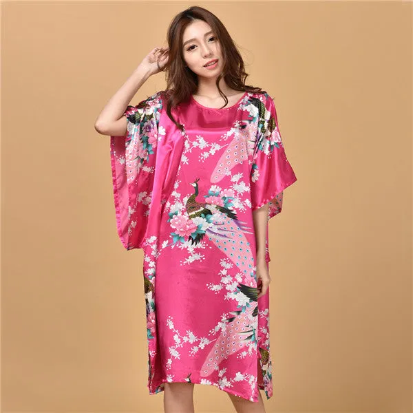 Novelty Print Black Female Satin Robe Dress Nightgown Novelty Women's Kaftan Bath Gown Summer Lounge Homewear Plus Size 6XL