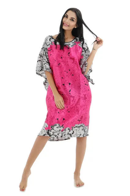 Novelty Print Black Female Satin Robe Dress Nightgown Novelty Women's Kaftan Bath Gown Summer Lounge Homewear Plus Size 6XL