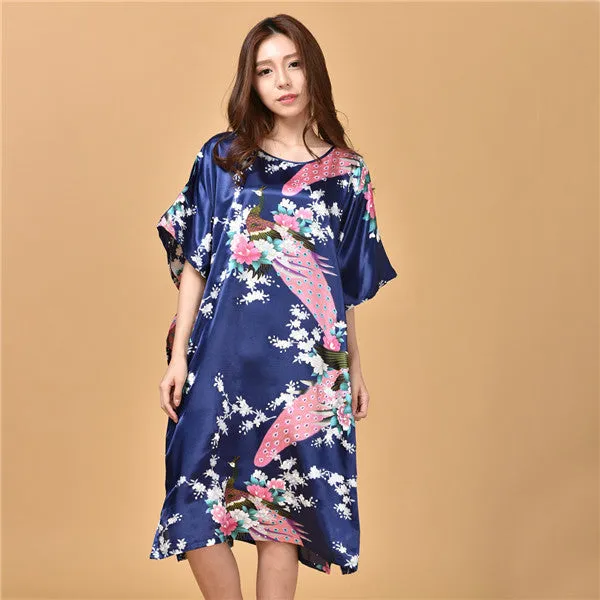 Novelty Print Black Female Satin Robe Dress Nightgown Novelty Women's Kaftan Bath Gown Summer Lounge Homewear Plus Size 6XL