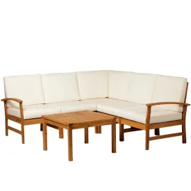 Outsunny 6 Piece Acacia Wood L Shaped Sectional Patio Sofa Furniture Set - 84B-337