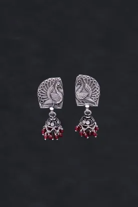 Peacock Motif Red Ghungroo Jhumkis