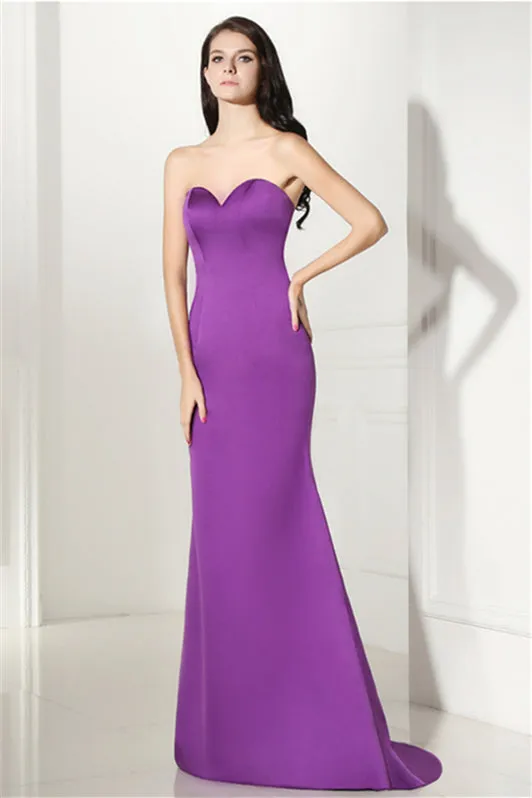 Purple Mermaid Satin Sweetheart Backless Prom Dresses