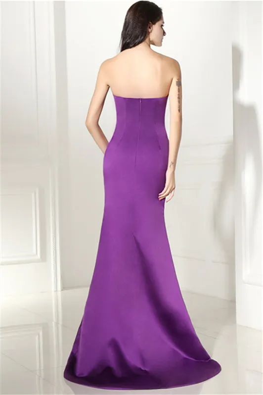 Purple Mermaid Satin Sweetheart Backless Prom Dresses