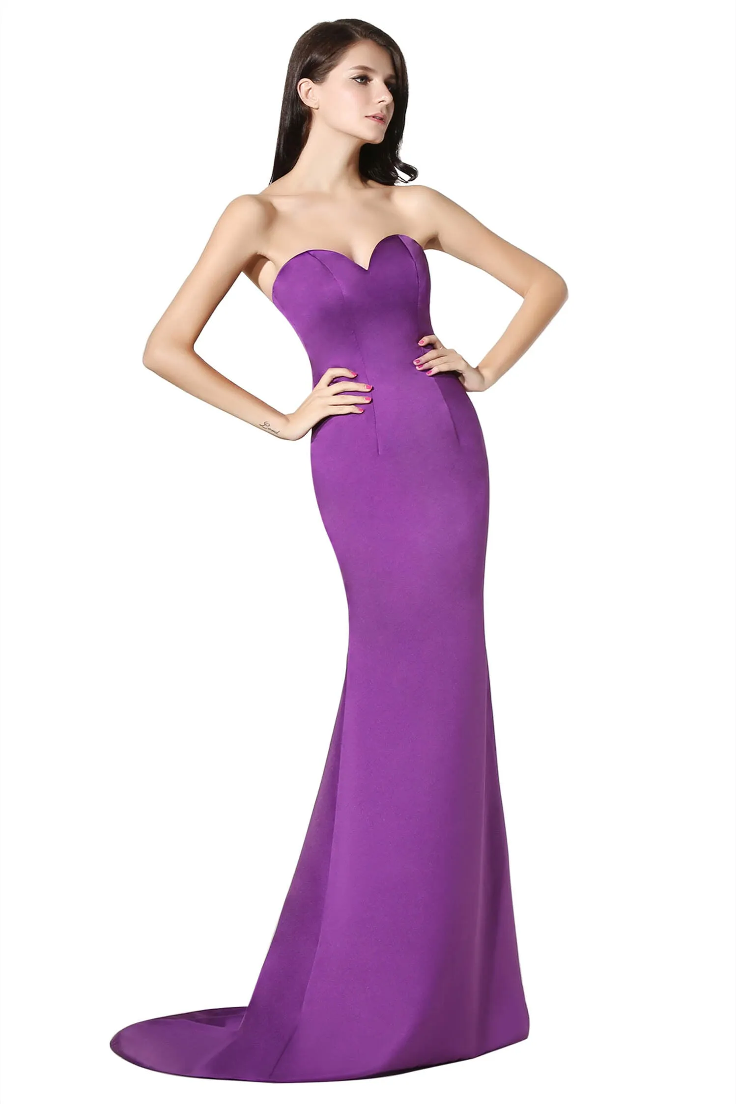 Purple Mermaid Satin Sweetheart Backless Prom Dresses