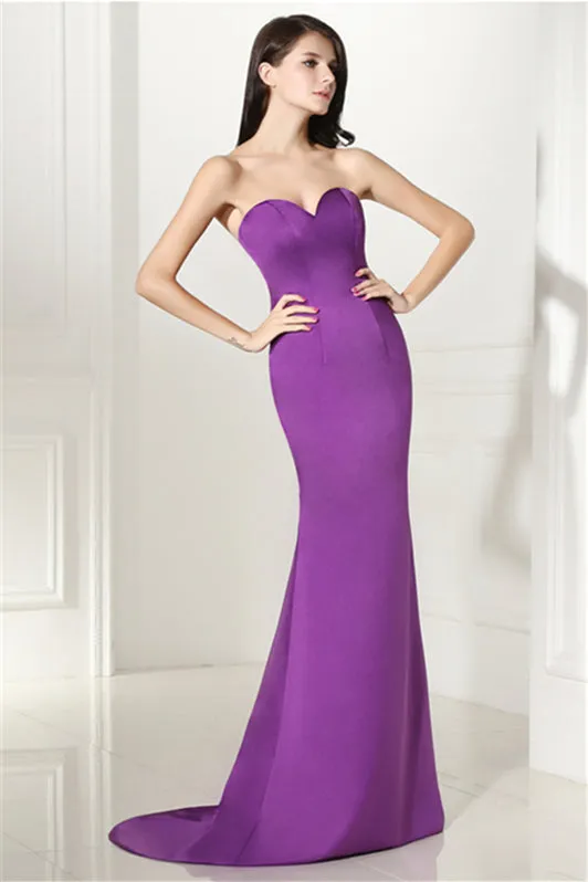 Purple Mermaid Satin Sweetheart Backless Prom Dresses