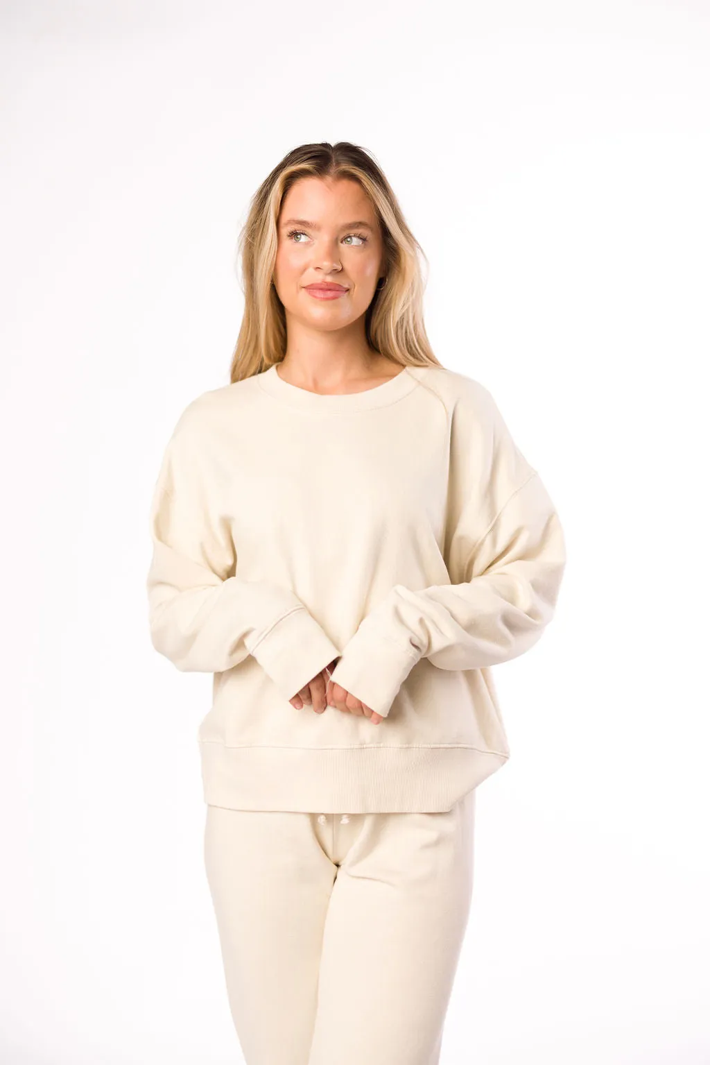 Raelynn 100% Organic Cotton Pullover and Jogger Set in Cream