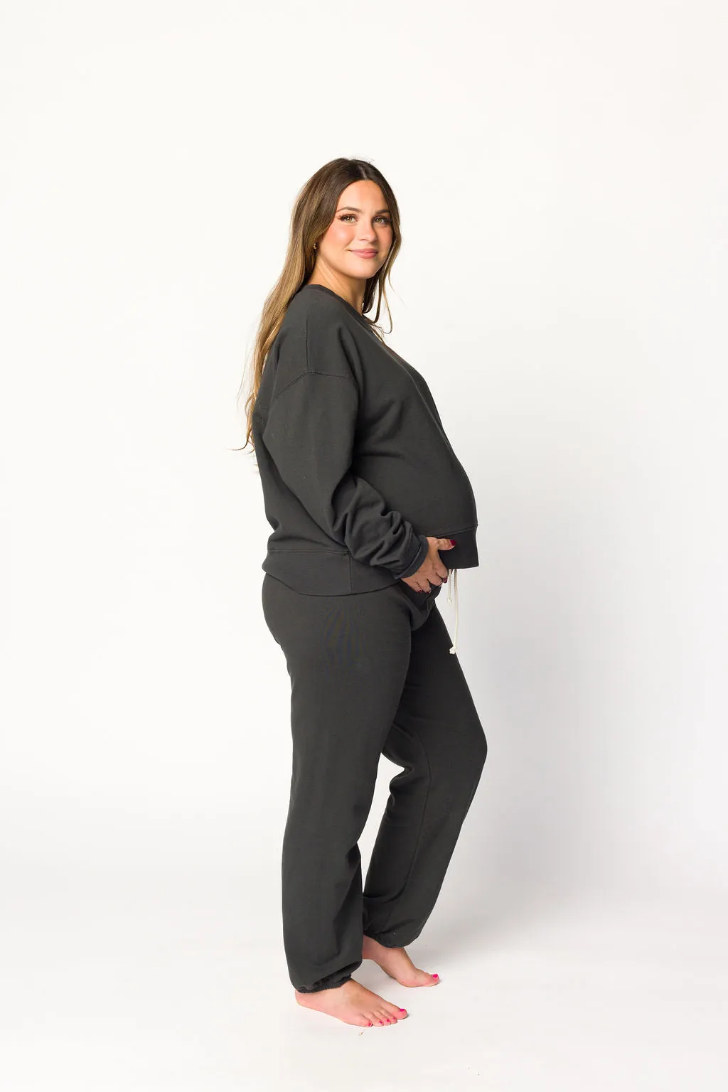 Raelynn 100% Organic Cotton Pullover and Jogger Set in Washed Black