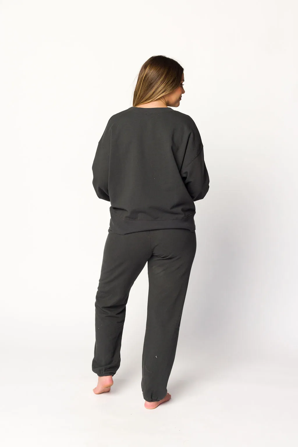 Raelynn 100% Organic Cotton Pullover and Jogger Set in Washed Black