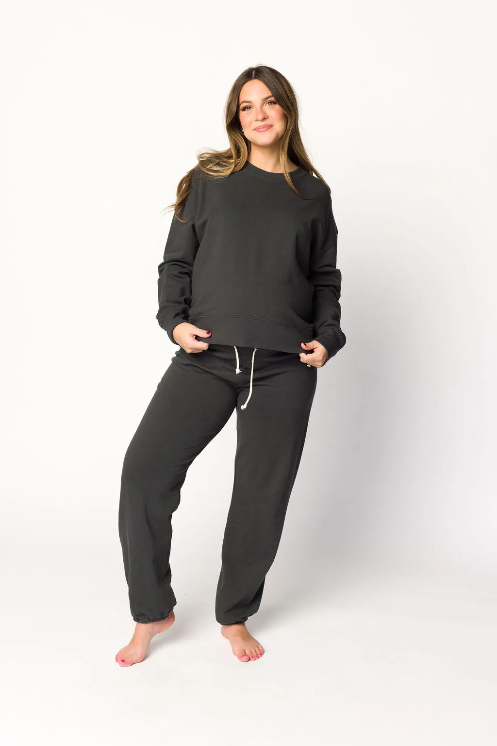 Raelynn 100% Organic Cotton Pullover and Jogger Set in Washed Black